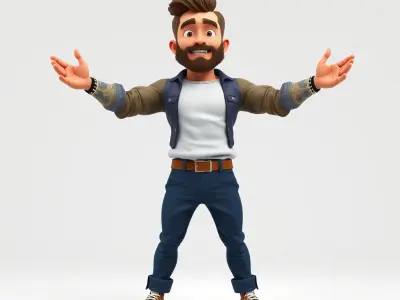 Stylish Bearded Character with Denim Jacket Rigged and Animated Low-poly 3D model