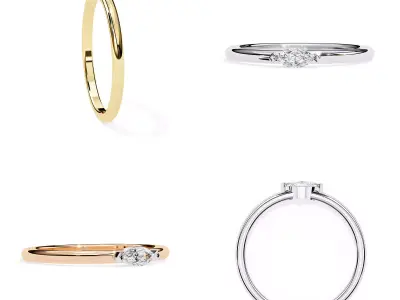 Minimalist Marquise Solitaire Ring STL and 3DM files 3D print model