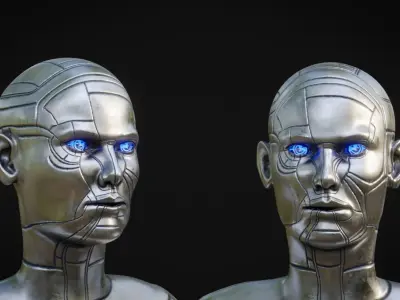 Female Robot Head Low-poly 3D model