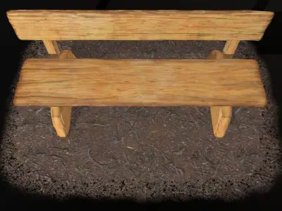 Bench wooden Low-poly 3D model 2
