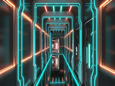 Futuristic Neon Sci-Fi Stage and LED Tunnel Lounge Environment 3D model