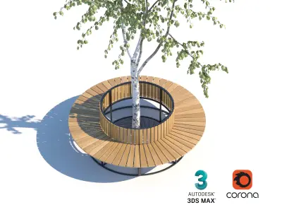 Round Tree Bench for Modern Urban and Park Settings 3D model