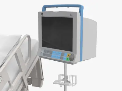  Patient Monitor with Hospital Bed and Infusion Pole 