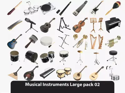 Musical Instrument Large Collection 02 - 38 PBR models 3D Model Pack