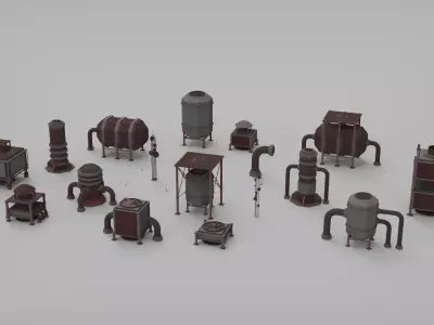Rooftop pack - 17 Pieces Low-poly 3D model