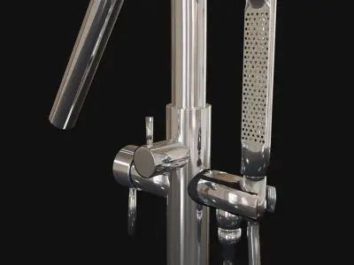 3D Model of Floor Mounted Tub Filler - Faucet Low-poly 3D model