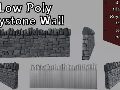 Low Poly Stone Wall Low-poly 3D model