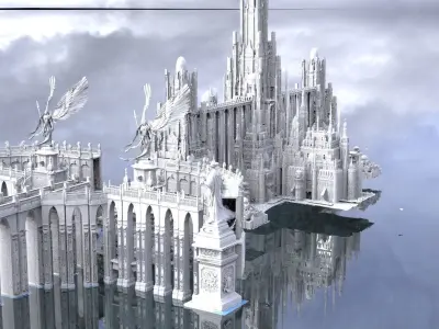 Final Fantasy City  High fantasy City ocean 3D model