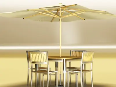 Exterior Bar Table Chair and Parasol 3D model