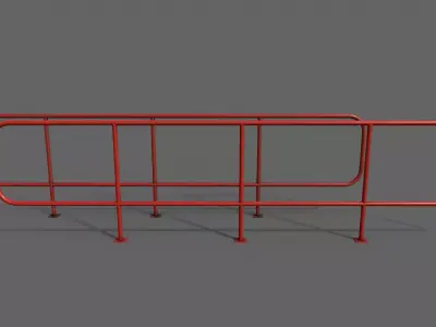 PBR Pedestrian Guard Rail Red V5 Low-poly 3D model