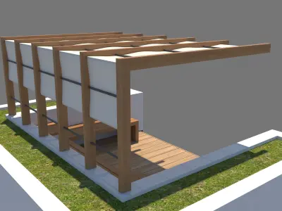 Pergola With Seating Sheltered Corner 3D model