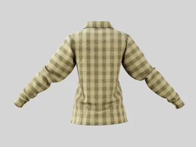 Female Shirt 01 Light Yellow Fannel Checkered Low-poly 3D model