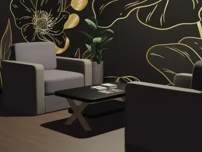 Office chairs and Table 3D model