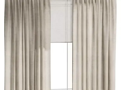 Beige Linen Curtains 3D model