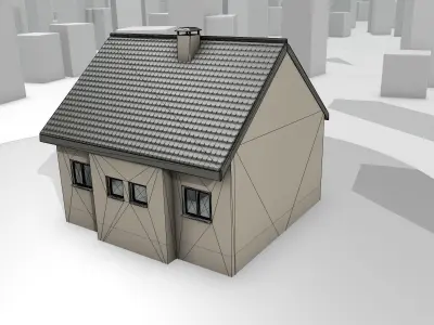 City House -15- Half-Double-House - Roof black - Wall skinyellow Low-poly 3D model