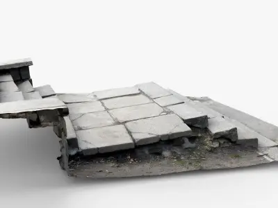 Photorealistic 3D scan of old concrete stairs Low-poly 3D model