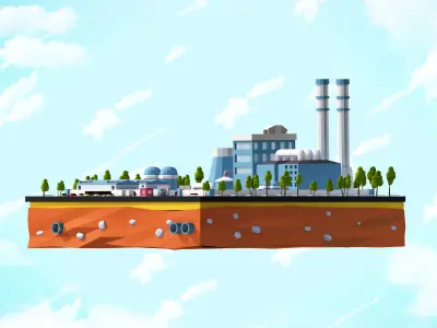 Cartoon Low Poly City Factory Low-poly 3D model
