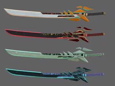 Futuristic SciFi Sword PACK - 4 Swords with Distinct Designs Low-poly 3D model