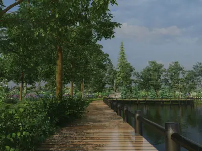 Covered bridge cross four seasons spring summer autumn winter 3D model