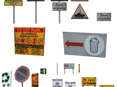 Urban City Sign Pack 4k Low Poly Environment Street Exit Warning Low-poly 3D model