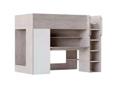 Horizon King Single Loft Bed with Shelves 3D model