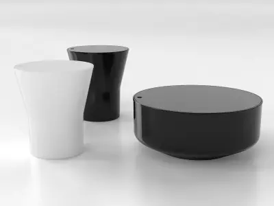 Mono stainless steel coffee table and wooden bowl 3D model