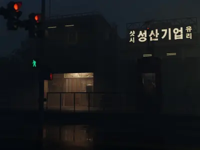 3d Street model at night with asian sign 3D model