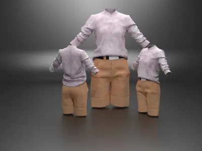 street shirt and short model in Marvelous Designer Low-poly 3D model