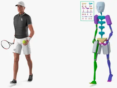  Elderly Tennis Player with Racket and Ball Rigged 