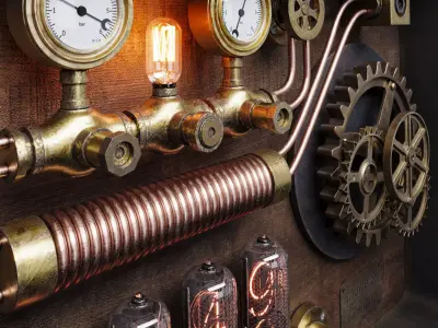 Steampunk Nixie Tube Clock Panel 3D model
