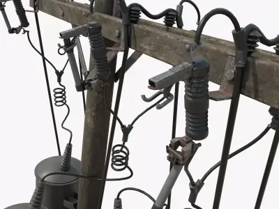 Broken Utility Pole Free low-poly 3D model