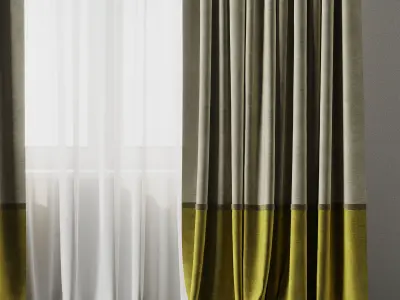 Curtain With rod 10 Curtain Brown and cumin Yellow Low-poly 3D model