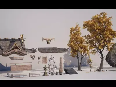 Mountain Temple Low-poly 3D model