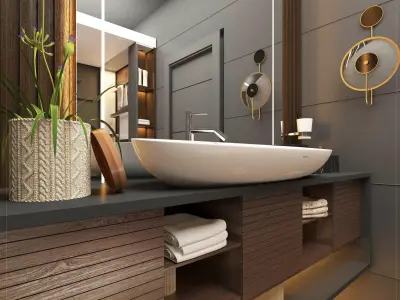 Bathroom modern with wooden flooring 3D model