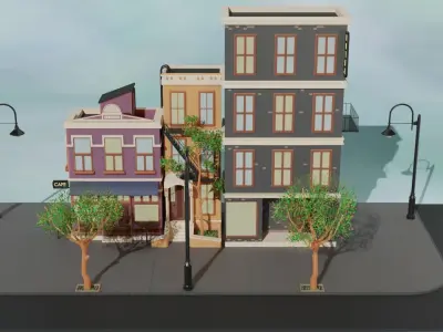 Cartoon city house 3D model Free low-poly 3D model