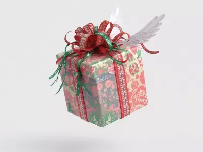 Whimsical Patterned Flying Christmas Gift 3D Model Low-poly 3D model