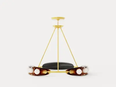 Hopper Chandelier - Vintage Brass 9 light sources Low-poly 3D model