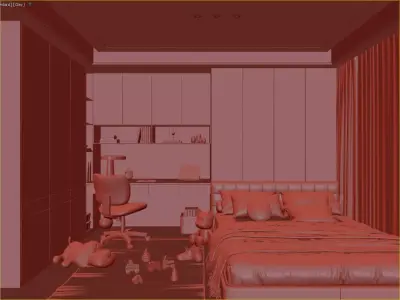 Kids Compact Bedroom-Study 3D Model 3D model