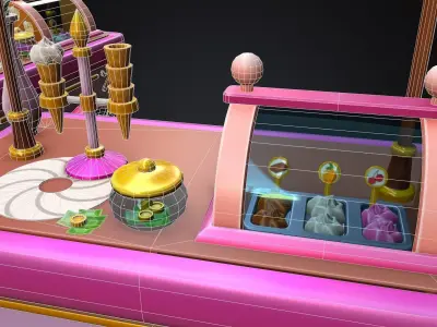 stylized ice cream cart  Low-poly 3D model