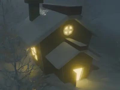 lowpoly isometric 3d House home in winter season snow and fog 3D model