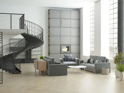 Ready to render and decorate interior high ceiling loft room 3D model
