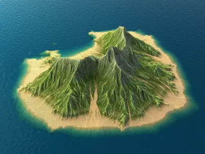 Tropical Island Terrain 3 Low-poly 3D model