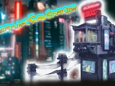 Cyberpunk Stylized Gas Station Blender 3 to UE55 3D Building 3D model