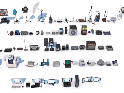 70 Interior Electronic Collection Pack for Game Ready Low-poly 3D model