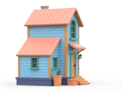 Wooden House D with UV Low-poly 3D model