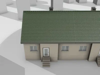City House -31- Double-House - Roof green - Wall skinyellow Low-poly 3D model