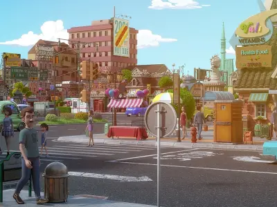 Cartoon City Street Scene V3 3D model