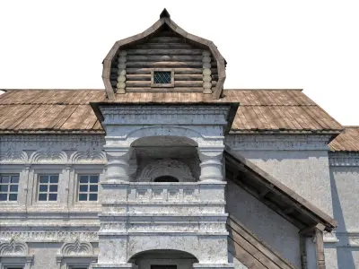 Russian Stone House With Wooden Roof 3D model