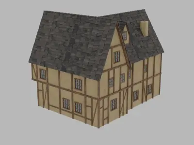 Medieval house Low-poly 3D model 44
