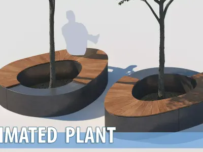 street bench and tree wind animation 3D model